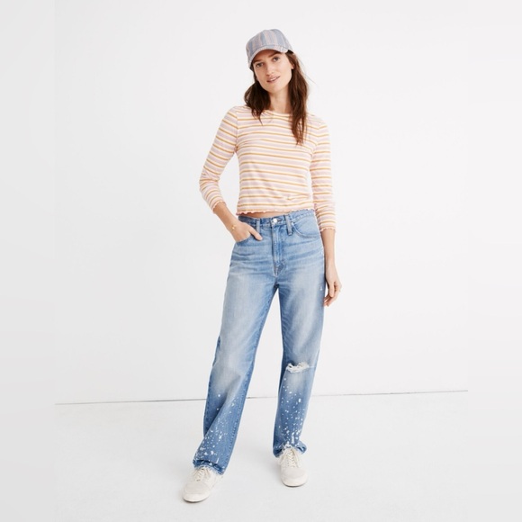 Madewell The Dadjean: Bleached Edition High-Rise Light Wash Splatter Jeans 26 - Picture 5 of 16